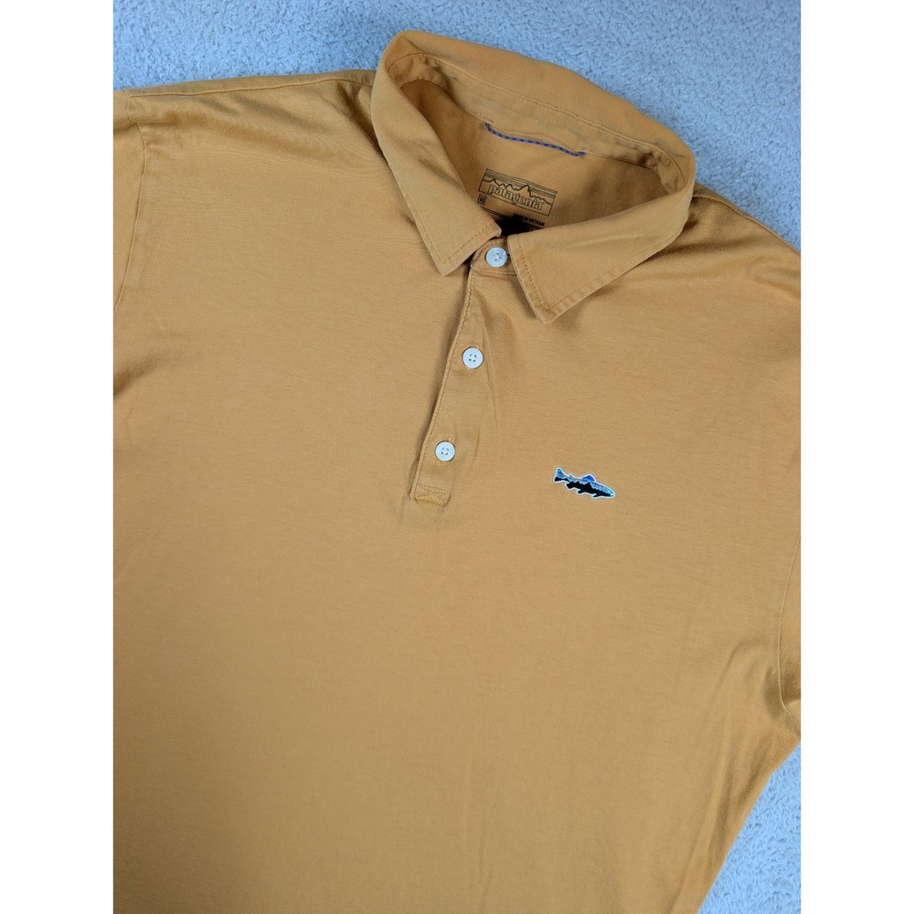 Patagonia Mens Organic Cotton Short Sleeve Polo Shirt Mustard Yellow Size M